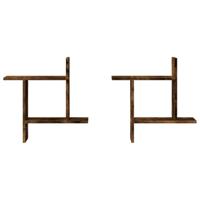 Wandschappen 2 st 50x12x50 cm bewerkt hout gerookt eikenkleurig - thumbnail