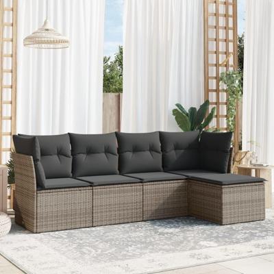 5-delige Loungeset met kussens poly rattan grijs
