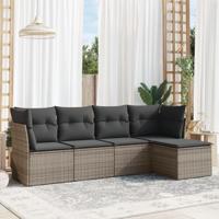 5-delige Loungeset met kussens poly rattan grijs - thumbnail