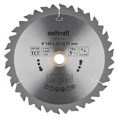 Wolfcraft HM-Cirkelzaagblad | 18 td | Ø140 x 12,75 x 2,4mm | 1 stuk - 6731000 Wolfcraft HM-Cirkelzaagblad | 18 td | Ø140 x 12,75 x 2,4mm | 1 stuk - 6731000
