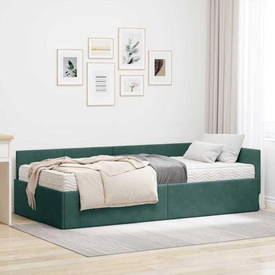 Hoekbedframe met Matras Anders 2 pcs Groen Fluweel