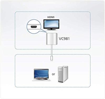 ATEN Mini DisplayPort Kabel Mini-DisplayPort Male - HDMI-Uitgang 0.15 m Wit