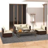 4-delige Loungeset met kussens poly rattan bruin - thumbnail