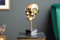 Elegant sculptuur SKULL 35cm gouden schedel met marmeren voet - 40908 - thumbnail
