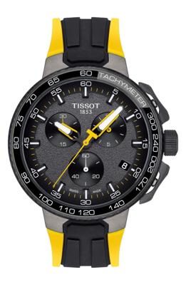 Tissot T-bike chronograaf herenhorloge met zwarte wijzerplaat en gele band T111.417.37.441.00 Tissot T-bike chronograaf herenhorloge met zwarte wijzerplaat en gele band T111.417.37.441.00