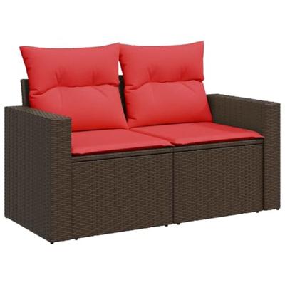 8-delige Loungeset met kussens poly rattan bruin