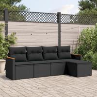 5-delige Loungeset met kussens poly rattan zwart - thumbnail