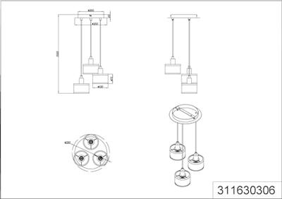 Trio 3-lichts hanglampKaprun rond Ø 29cm - 311630306