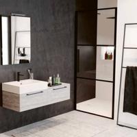 Douchedeur met Klapdeur Riho Grid 80x200 cm 6 mm Helderglas Zwarte Profielen - thumbnail