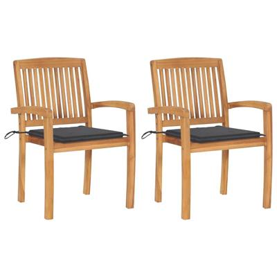 VidaXL Tuinstoelen 2 st met antracietkleurige kussens massief teakhout