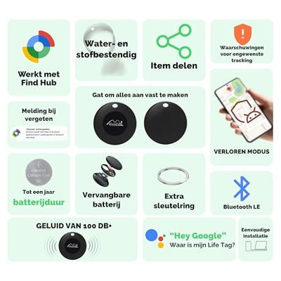 Lifemate Life Tag - Android keyfinder/locatietag - Android/Google Find My Device - 4-pack