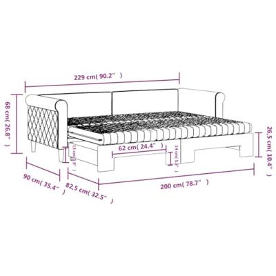 Slaapbank onderschuifbed matrassen 80x200cm fluweel donkergrijs