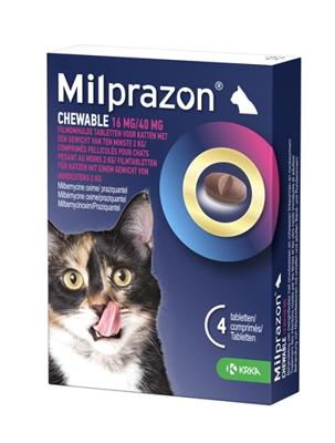 Milprazon Chewable 16 mg / 40 mg grote kat 8 tabletten Milprazon Chewable 16 mg / 40 mg grote kat 8 tabletten