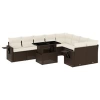 10-delige Loungeset met kussens poly rattan bruin - thumbnail