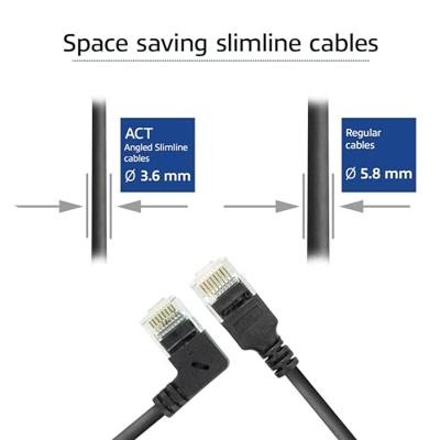 ACT Zwarte 2 meter U/UTP CAT6A LSZH slimline patchkabel met RJ45 connectoren. recht naar 90° haaks - thumbnail