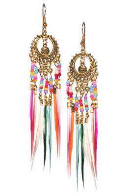 Oorbellen hippie veertjes multicolor