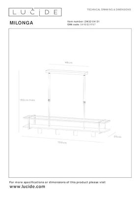 Lucide MILONGA - Hanglamp - 4xE27 - Wit