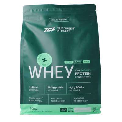 The Green Athlete Whey protein concentrate unflavoured bio 900 Gram The Green Athlete Whey protein concentrate unflavoured bio 900 Gram