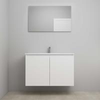 On-Line Badkamermeubelset - 100 cm - Voorgemonteerd - Greeploos 2 Deuren - Porseleinen Wastafel - 1 Kraangat - Spiegel - Mat Wit - thumbnail