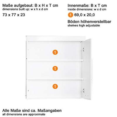 AMANDA hoge badkamerkast - 2 deuren - L73 x D23 x H77 cm - Wit - TRENDTEAM