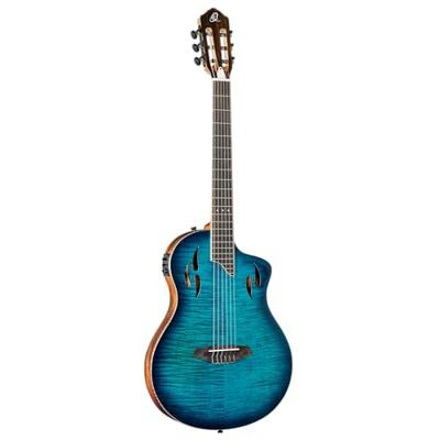 Ortega RTPDLX-FMA TourPlayer Series Deluxe Flame Maple Gloss Blue elektrisch-akoestische klassieke gitaar met gigbag