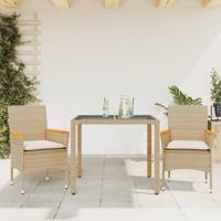 3-delige Tuinset met kussens poly rattan en glas beige - thumbnail