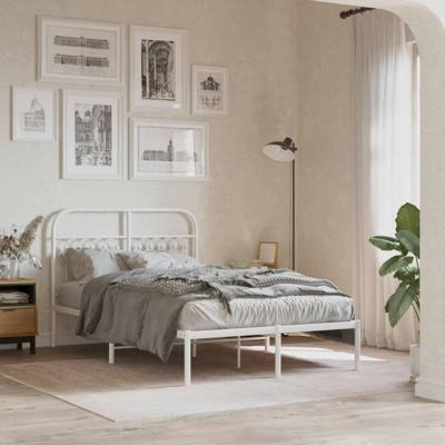 Bedframe met hoofdbord metaal wit 120x200 cm