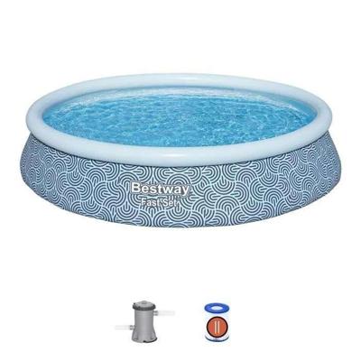 BESTWAY Opblaasbare Zwembadset - Snelle Installatie - 396 x 84 cm - Rond (Cartridgefilter, 1 Cartridge)