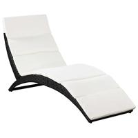 VidaXL Ligbed inklapbaar met kussen poly rattan zwart - thumbnail