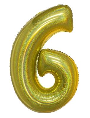 Folieballon Holografisch Goud Cijfer &apos;6&apos; - 102cm