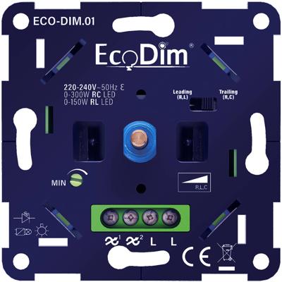 EcoDim - LED Dimmer - ECO-DIM.01 - Fase Aan- en Afsnijding RLC - Inbouw - Enkel Knop - 0-300W