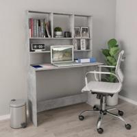 VidaXL Bureau met schappen 110x45x157 cm bewerkt hout betongrijs - thumbnail