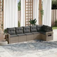 6-delige Loungeset met kussens poly rattan grijs - thumbnail