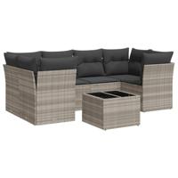 7-delige Loungeset met kussens poly rattan lichtgrijs - thumbnail