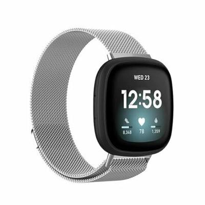 By Qubix - Compatible met Fitbit Versa 3/4 & Sense 1/2 milanese bandje - Large - Zilver - Compatible fitbit bandje