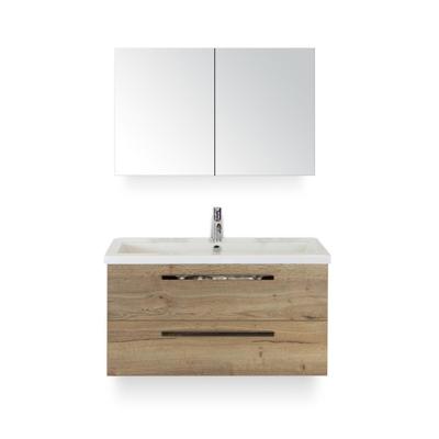 Seville Badmeubelset 100 cm - Natuur Eiken - Wastafel Djazz 1 kraangat - met Spiegelkast