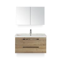 Seville Badmeubelset 100 cm - Natuur Eiken - Wastafel Djazz 1 kraangat - met Spiegelkast - thumbnail