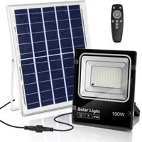 LED Solar Schijnwerper 100W - Koud Wit 6500K - IP66 Waterdicht - Met Afstandsbediening - thumbnail