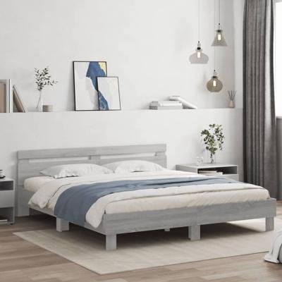Bedframe met hoofdeinde en LED-licht grijs sonoma 160x200 cm