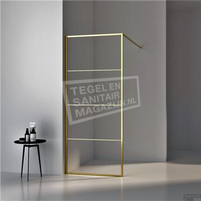 BWS Inloopdouche Frame 100x200 cm 8mm NANO Glas Geborsteld Messing Goud BWS Inloopdouche Frame 100x200 cm 8mm NANO Glas Geborsteld Messing Goud