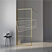 BWS Inloopdouche Frame 100x200 cm 8mm NANO Glas Geborsteld Messing Goud - thumbnail