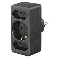 Hama Stopcontactadapter 3-voudig 1x Geaard Stopcontact 2x Euro Zwart - thumbnail
