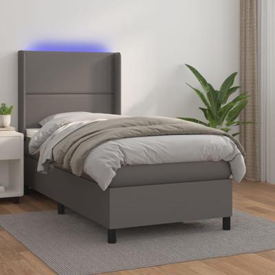 Boxspring met matras en LED kunstleer grijs 90x200 cm - thumbnail