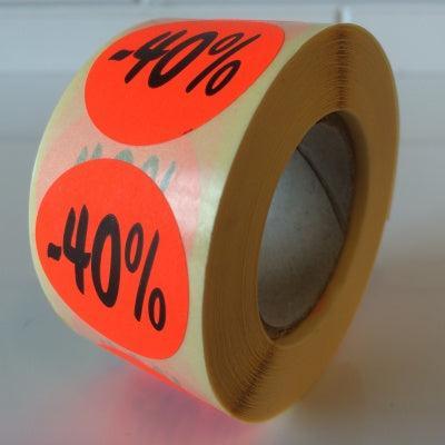 Etiket fluor rood 35mm 40% korting 500/r - 30 stuks