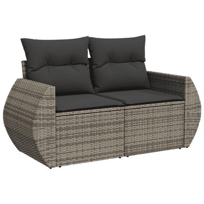 3-delige Loungeset met kussens poly rattan grijs