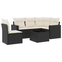 5-delige Loungeset met kussens poly rattan zwart - thumbnail