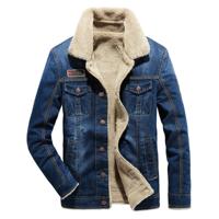 Mannen Plus Velvet Thick Warm Lambskin Denim Coat (Kleur:Blauwe Maat:XL) - thumbnail