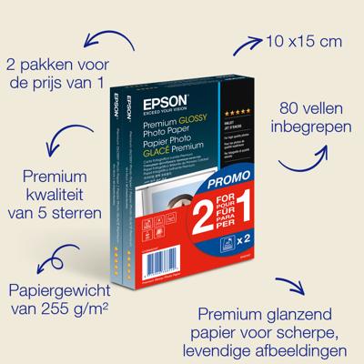 Epson Premium Glossy Photo Paper C13S042167 Fotopapier 10 x 15 cm 255 g/m² 80 vellen Hoogglans