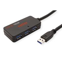 ROLINE USB 3.2 Gen 1 4-port Hub met repeater, zwart, 10 m - thumbnail