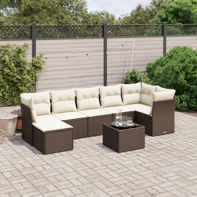 7-delige Loungeset met kussens poly rattan bruin